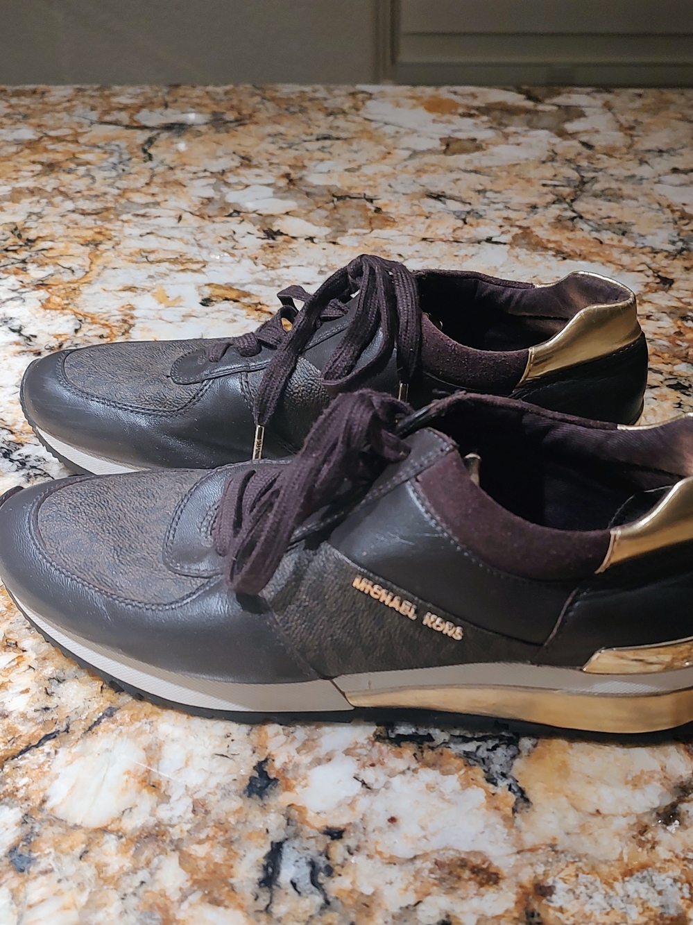 Michael Kors Dark Brown and Gold Women's Lace-Up Sneakers